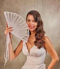 Load image into Gallery viewer, Elegant Pearl and Sequin Bridal Fan