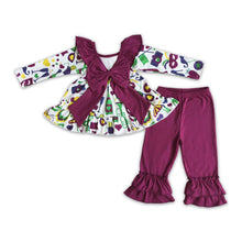 Load image into Gallery viewer, Backless bow tunic ruffle pants girls mardi gras clothing