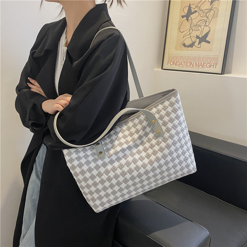 Plaid Shoulder Tote Bag for Women – Large Capacity Nylon Everyday Handbag
