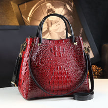 Load image into Gallery viewer, Crocodile-Print Women's Shoulder Bag - Textured PU Leather Handbag with Metal Accents