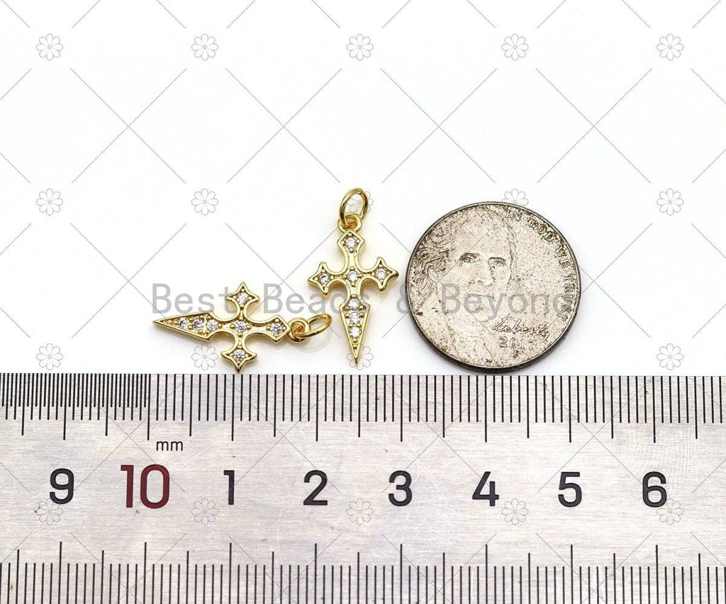 CZ Micro Pave Cross Shape Pendant, 18K Gold Filled Sword Charm, Necklace Bracelet Charm Pendant,Sku#LK504