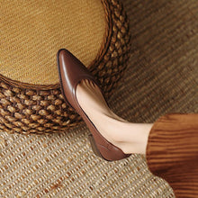 Load image into Gallery viewer, Women's French-Style Pointed-Toe Mid-Heel Mary Jane Leather Shoes - Waterproof Kitten Heel