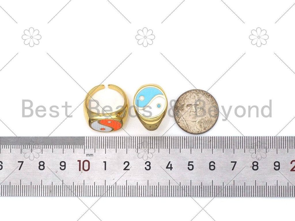 Colorful Enamel YinYang Shape Adjustable Ring, X248
