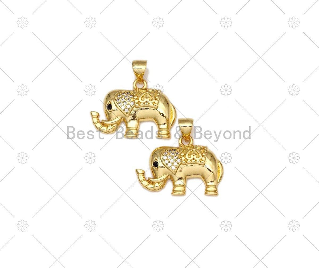 CZ Micro Pave Elephant Shape Pendant, 18K Gold Filled Elephant Charm, Necklace Bracelet Charm Pendant, 22x16mm, Sku#LK467