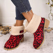 Load image into Gallery viewer, Women's Leopard Print Plush Lined Boots | Mid Heel Slip-On Suede Boots with Warm Faux Fur Lining