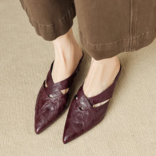Load image into Gallery viewer, Women's Lambskin Pointed Toe Mules | Crisscross Low Heel Leather Slides