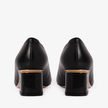 Load image into Gallery viewer, The Diva Black Leather Cap Toe Block Heel Pump Women Shoe