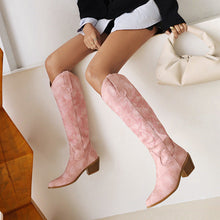Load image into Gallery viewer, Women's Western Cowboy Embroidered High-Heel Boots – Chunky Heel Slip-On