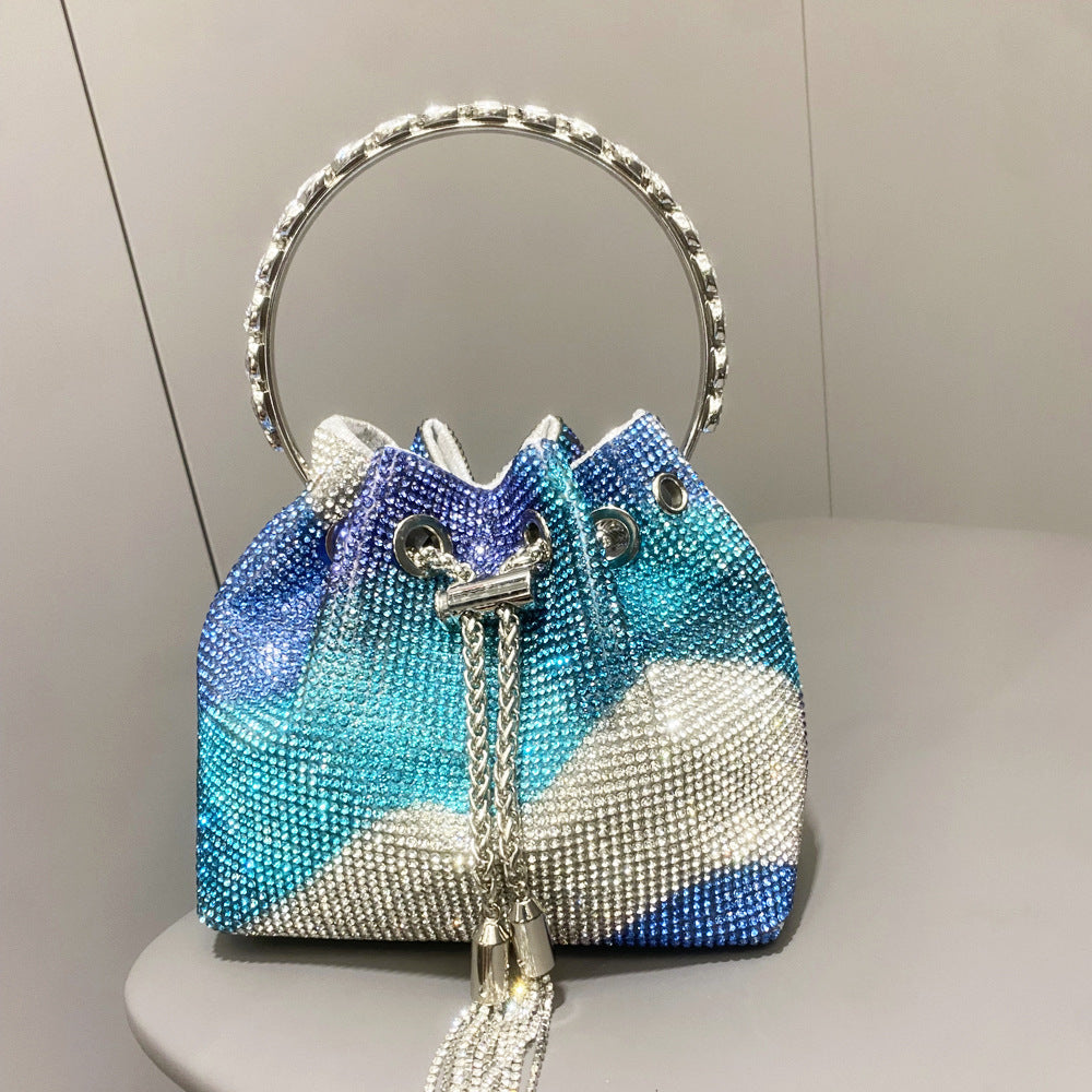 Diamond-Embellished Handle Tote Bag with Convertible Crossbody Strap | Women's Bucket Bag
