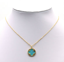 Load image into Gallery viewer, Gold CZ Clover Flower On Turquoise Stone Charm, Sku#L705