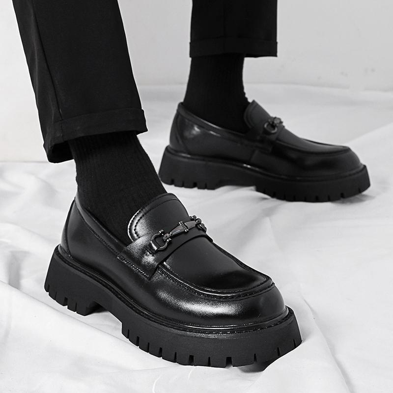 Men's Chunky Sole British Business Loafers – Wide Toe Slip-On Dress Shoes