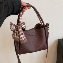 Load image into Gallery viewer, Women's Quilted Bucket Bag with Silk Scarf - PU Leather Crossbody Handbag