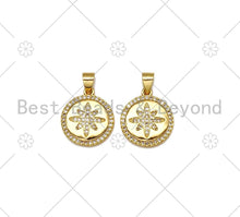 Load image into Gallery viewer, CZ Micro Pave Star On Round Coin Shape Pendant, 18K Gold Filled Charm,Necklace Bracelet Charm Pendant,15x17mm,Sku#LK427