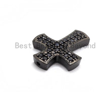 Load image into Gallery viewer, Black CZ Pave On Black Micro Pave Cross Spacer Beads with Black Crystal for Bracelet/Necklace, Spacer Beads,19x23mm, sku#C101