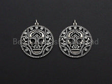 Load image into Gallery viewer, CZ Micro Pave Hollow Out Skull With Ring Pendant, Antique Silver Tone, Cubic Zirconia Pave Round Pendant, 29x32mm,sku#F1025