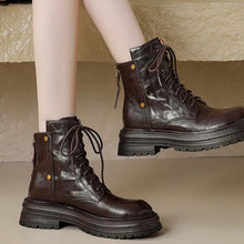 Load image into Gallery viewer, Women's Chunky Sole Lace-Up Ankle Boots - Warm Winter Faux Leather Boots with Tassel Detail