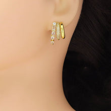 Load image into Gallery viewer, CZ thriple lines with rectangle cz Statement Earrings, Sku#A213