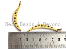 Load image into Gallery viewer, CZ Colorful Micro Pave Flat Crescent Moon Gold Pendant, Moon Shaped Pave Pendant, Gold plated, 7x49mm, Sku#F874