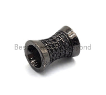 Load image into Gallery viewer, Black CZ Pave On Black Hourglass Spacer Beads, Big Large Hole beads , Cubic Zirconia Drum Barrel Space Beads, 10x8mm, SKU#C90