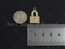 Load image into Gallery viewer, 18K Gold Micro CZ Pave PadLock Pendant, Gold Lock Charm, Lock Beads, Jewelry Findings, 12x20mm, sku#LK33