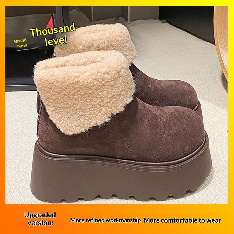 Women's Fleece-Lined Vintage Snow Boots - Warm Winter Ankle Boots with Rubber Sole