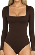 MANGOPOP Women's Square Neck Bodysuit Shirt Long Sleeve Short Sleeve Tops