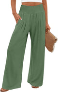 Findsweet Womens Wide Leg Pants Palazzo Casual Flowy Elastic Waist Pant Dressy Long Lounge with Pockets