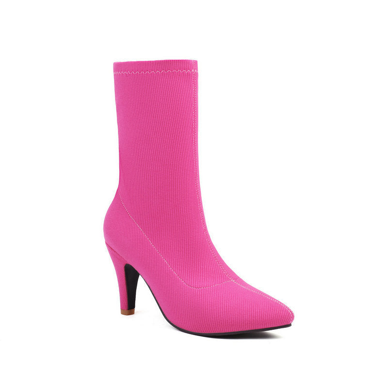 Women's Pointed Toe Stiletto Heel Boots | Slip-On Low Shaft Dress Heels
