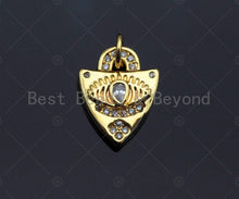 Load image into Gallery viewer, Dainty CZ Micro Pave Evil Eye On Shield Shape Charm/Pendant, Heart Shape Charm, Gold Lock Pendant, Gold plated charm, 13x11mm, Sku#JL11