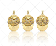 Load image into Gallery viewer, CZ Micro Pave Baseball Cap Shape Pendant/Charm,Cubic Zirconia Dainty Gold Charm, Necklace Bracelet Charm Pendant,20x30mm, Sku#LK269