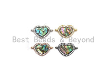 Load image into Gallery viewer, CZ Micro Pave Abalone Heart Connector Beads, Cubic Zirconia Space Connector, Abalone Stone Charm, 10x17mm,SKU#Z934
