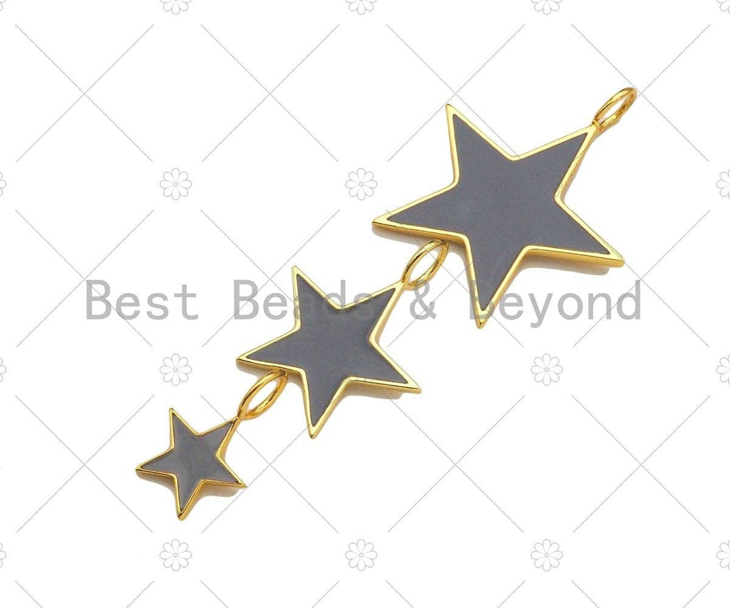Gray Enamel Five Point Star Pendant with Gold Finish, Grey Enamel Star, Colorful Enamel Star, 14x22/24x31/33x40mm, Sku#FH172