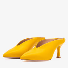 Load image into Gallery viewer, The Solara Yellow Leather Women Mule Heel