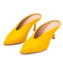 Load image into Gallery viewer, The Solara Yellow Leather Women Mule Heel