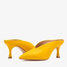 Load image into Gallery viewer, The Solara Yellow Leather Women Mule Heel