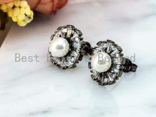 Load image into Gallery viewer, CZ with Pearl Stud Earring, Sku#O61