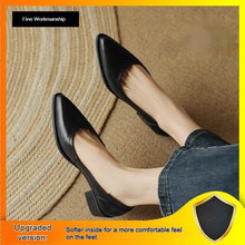Load image into Gallery viewer, Women's French-Style Pointed-Toe Mid-Heel Mary Jane Leather Shoes - Waterproof Kitten Heel