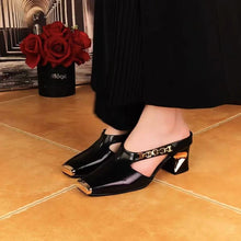 Load image into Gallery viewer, Women's Square-Toe Metal-Cap Platform Sandals | PU Upper Half-Slipper Heels