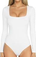 MANGOPOP Women's Square Neck Bodysuit Shirt Long Sleeve Short Sleeve Tops