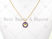Load image into Gallery viewer, Gold Heart On Colorful Enamel Round Coin Shape Pendant, 18K Gold Filled Heart Charm,Enamel Pendant,Enamel Jewelry,17x19mm,Sku#F1411C