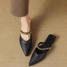 Load image into Gallery viewer, Women's Chain Strappy Pointed-Toe Flat Sandals | Low Heel Microfiber Dress Sandals