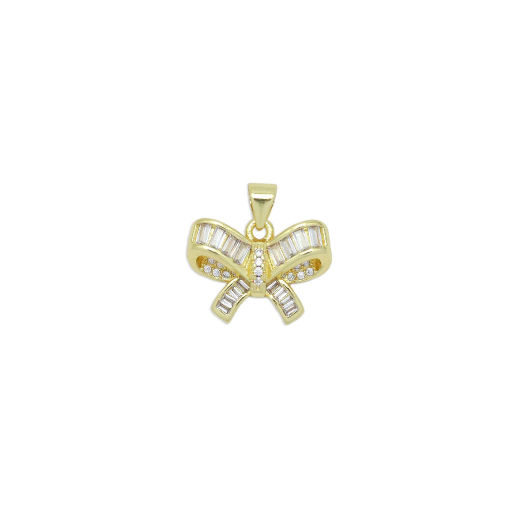 Clear Baguette CZ Gold Bowknot Charm Pendant, Sku#LK971