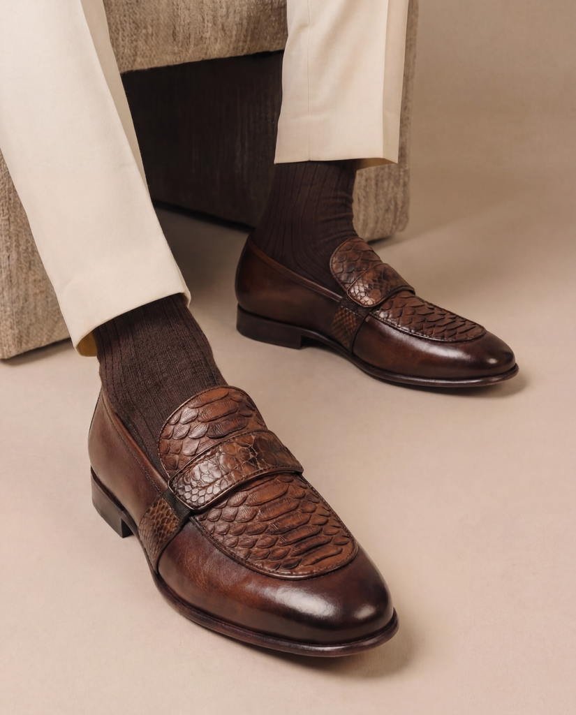The Dorian Tan Python ; Baby Buffalo Leather Loafer Men Shoe