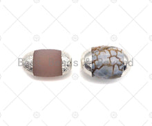 Load image into Gallery viewer, Large Natural Tibetan Agate Barrel Shape Spacer Beads, Silve