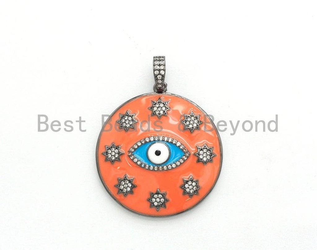 NEW Enamel Evil eye with Star Pendant,CZ Micro Pave Oil Drop Evil Eye Pendant,Blue/White/Black/Red/Yellow Enamel Jewelry,34x37mm,sku#F609