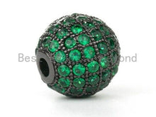 Load image into Gallery viewer, 6mm/8mm/10mm/12mm Micro Pave Green CZ Round Ball, Green Pave Gold/Silver/Rose Gold/Black Rhodium Bead Focal, Pave Beads, 1/2pcs sku#G308G