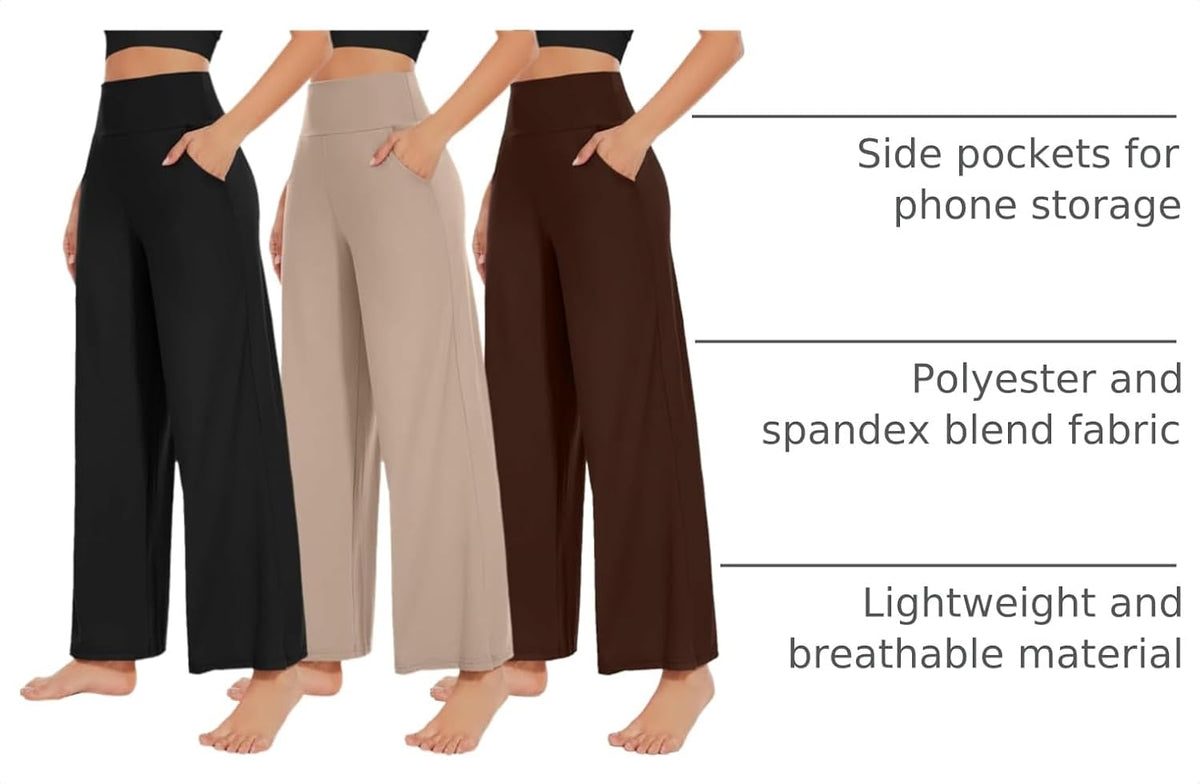 NEW YOUNG 3 Pack Women's Wide Leg Pants with Pockets High Waist Loose Sweatpants Casual Lounge Yoga Workout Palazzo