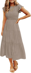 ZESICA Women's 2026 Summer Casual Flutter Short Sleeve Smocked Midi Dress