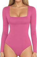 MANGOPOP Women's Square Neck Bodysuit Shirt Long Sleeve Short Sleeve Tops