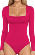 MANGOPOP Women's Square Neck Bodysuit Shirt Long Sleeve Short Sleeve Tops